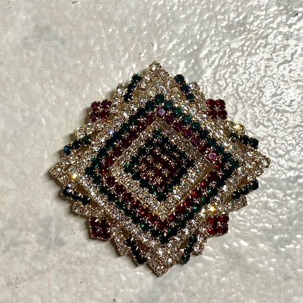 𝅺GEOMETRIC multicolored rhinestone brooch/pendant